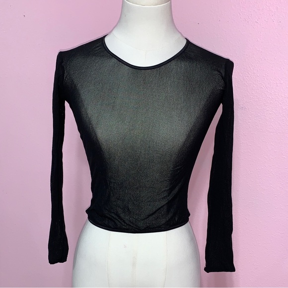 VTG Contempo Casuals Black Sheer Mesh Long Sleeve Top - Picture 1 of 8